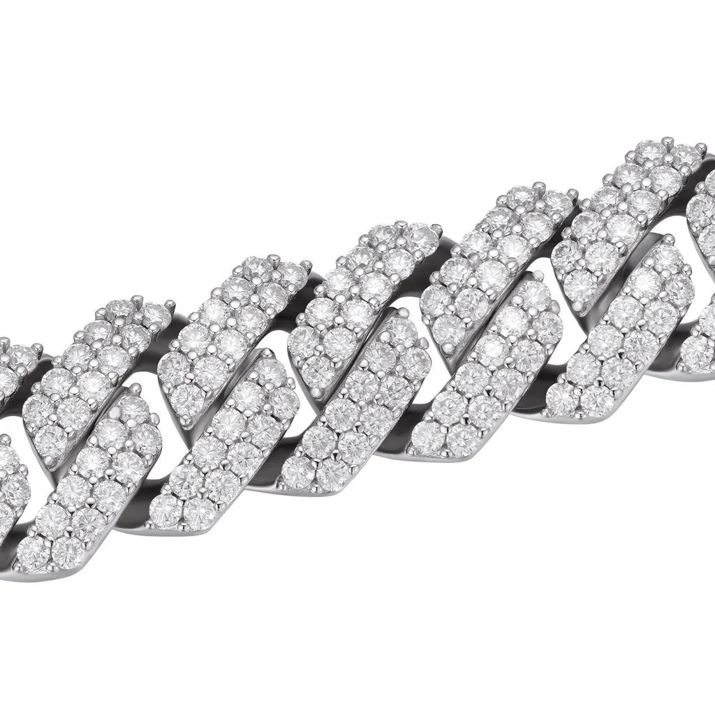 14mm iced out Cuban link chain close up showing VVS stone setting