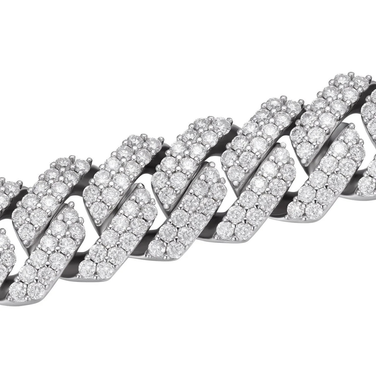 14mm iced out Cuban link chain close up showing VVS stone setting