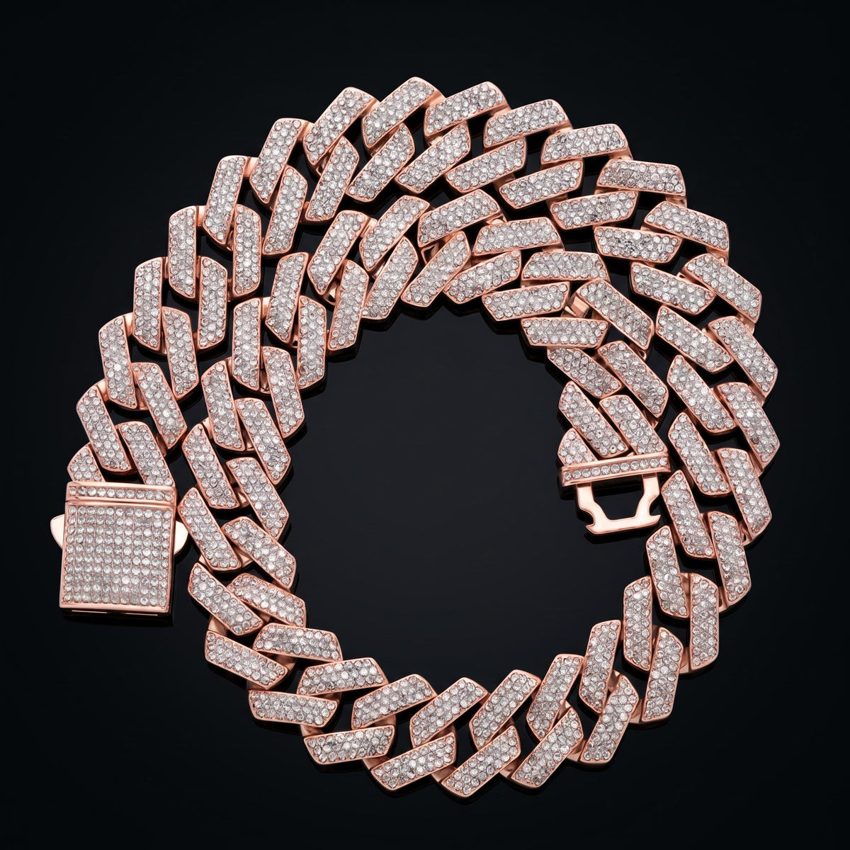 18mm iced out Cuban link chain in rose gold with VVS stones