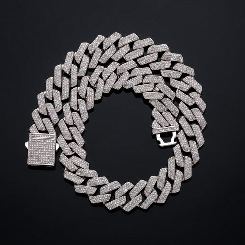20mm iced out Cuban link chain in white gold with VVS stones
