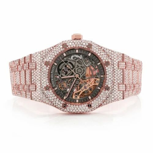 Audemars Piguet Royal Oak Skeleton Iced Out Rose Gold Vrayas & Co.