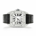 Cartier Santos 100 Iced Out White Gold Leather Strap Vrayas & Co.