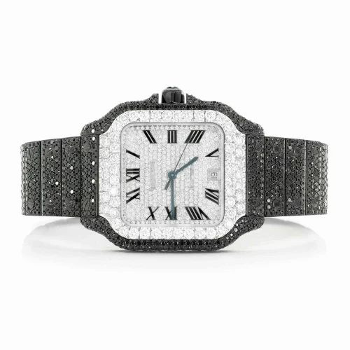 Cartier Santos Iced Out White Gold Black Stones Vrayas & Co.