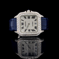 Cartier Santos Iced Out White Gold Leather Strap Vrayas & Co.