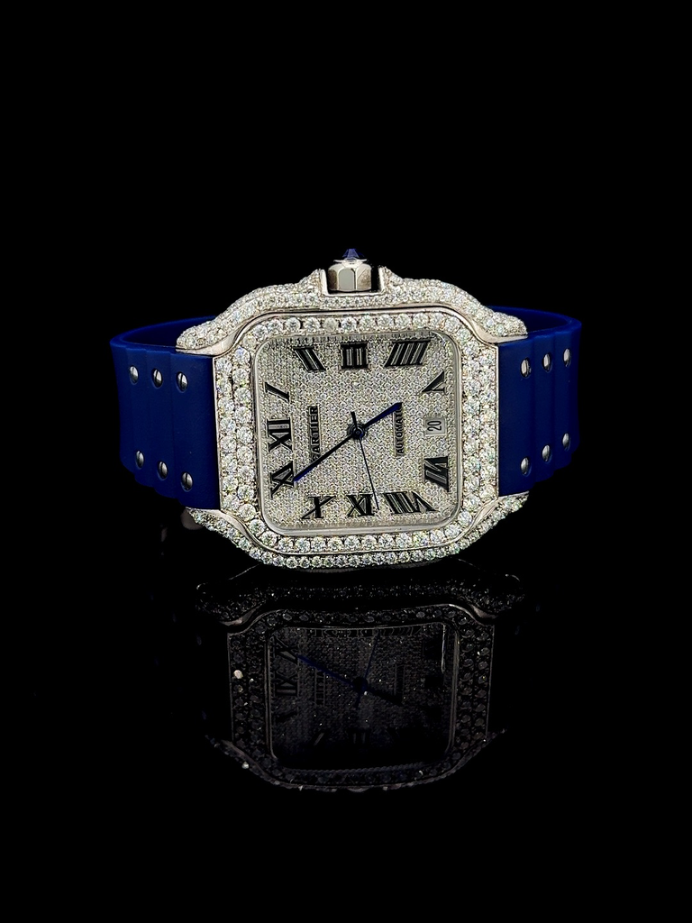 Cartier Santos Iced Out White Gold Rubber Strap Vrayas & Co.