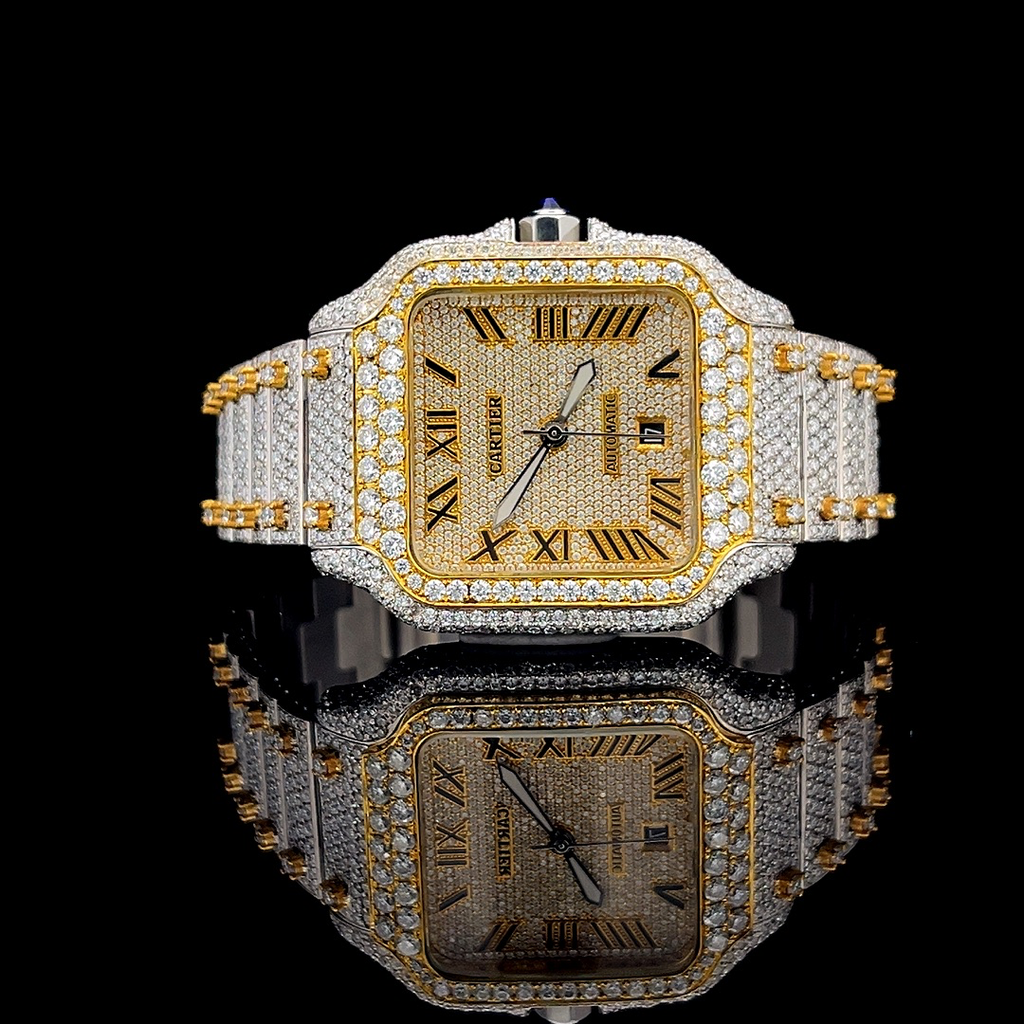 Cartier Santos Iced Out Dual Tone Yellow & White Gold Vrayas & Co.