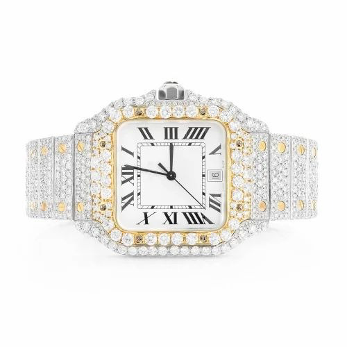 Cartier Santos Iced Out Dual Tone Yellow & White Gold Vrayas & Co.