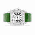 Cartier Santos 100 Iced Out White Gold Leather Strap Vrayas & Co.