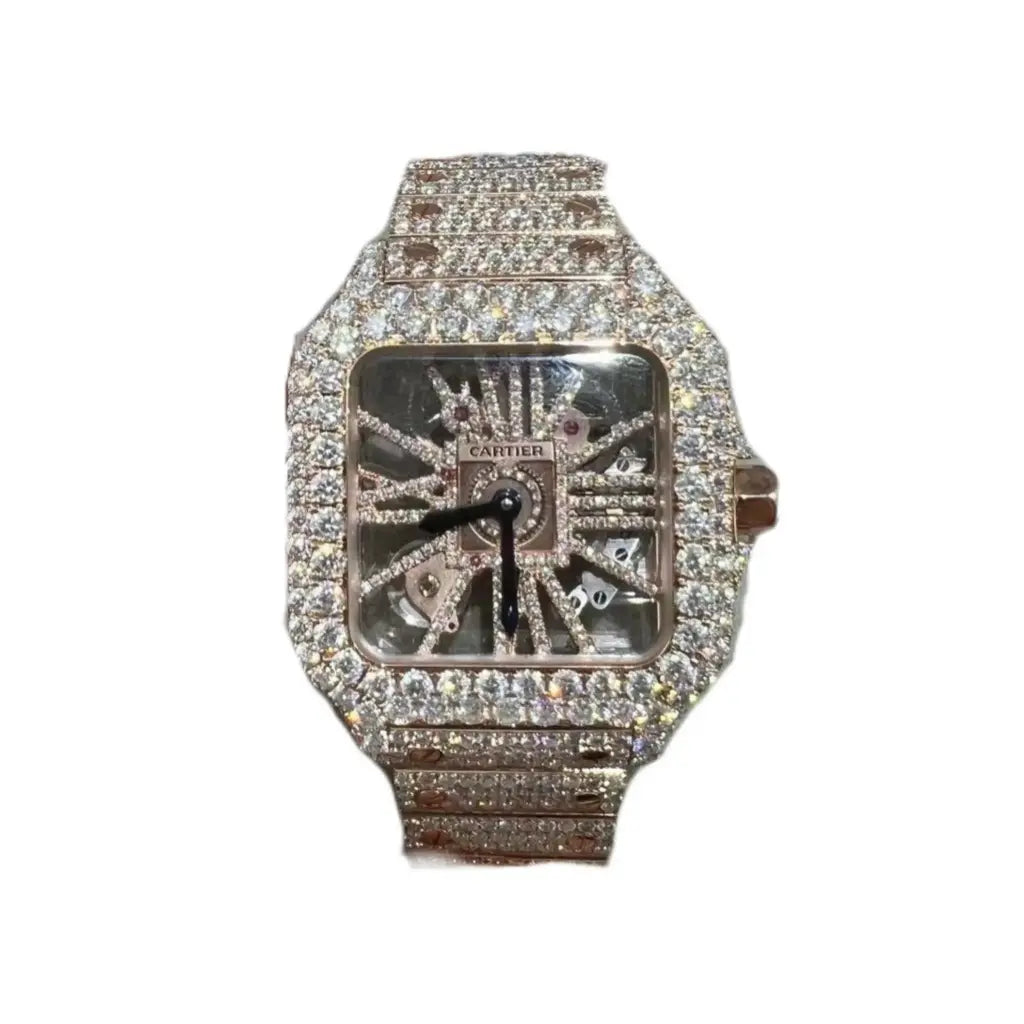 Cartier Santos Skeleton Iced Out Rose Gold Vrayas & Co.