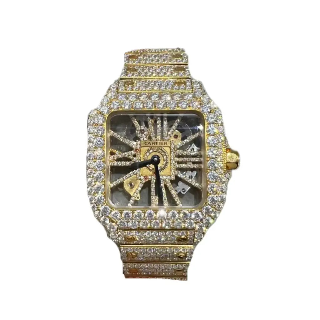 Cartier Santos Skeleton Iced Out Yellow Gold Vrayas & Co.