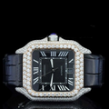 Cartier Santos Iced Out White Gold Leather Strap Vrayas & Co.