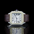 Cartier Santos Iced Out White Gold Leather Strap Vrayas & Co.