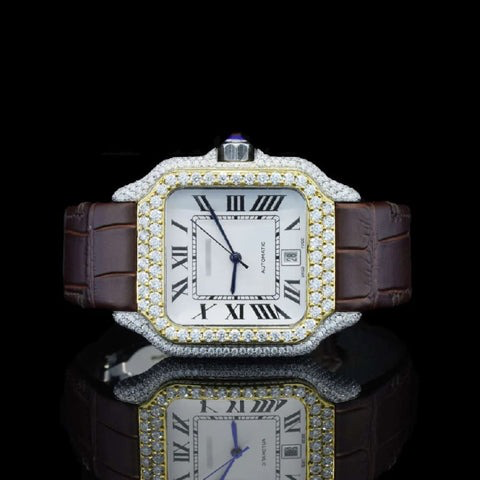 Cartier Santos Iced Out White Gold Leather Strap Vrayas & Co.