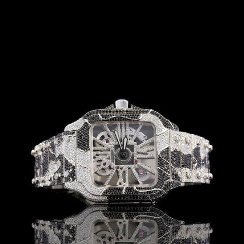 Cartier Santos Skeleton Iced Out White Gold Black Stones Camp Vrayas & Co.