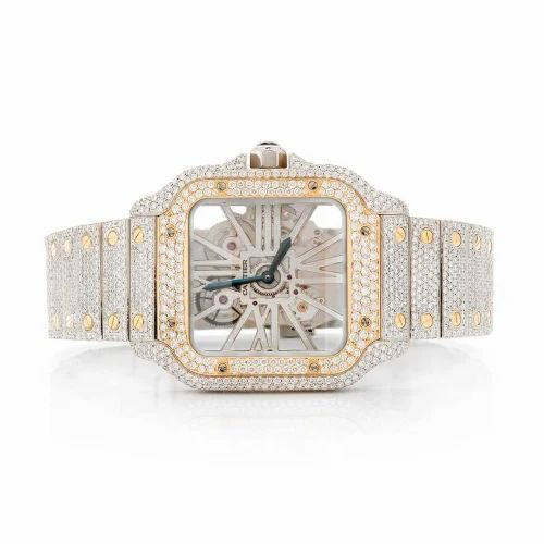 Cartier Santos Skeleton Iced Out Dual Tone Yellow & White Gold Vrayas & Co.