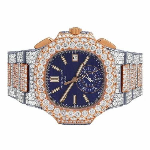 Patek Philippe Nautilus Iced Out Dual Tone Rose & White Gold Vrayas & Co.