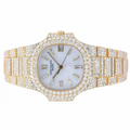 Patek Philippe Nautilus Iced Out Dual Tone Yellow Gold Mother of Pearl Dial Vrayas & Co.