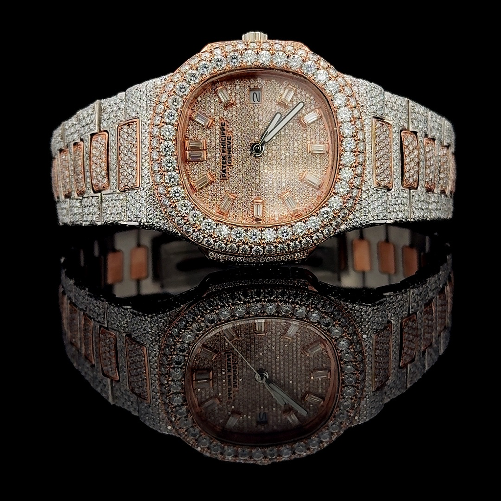 Patek Philippe Nautilus Iced Out Dual Tone Rose & White Gold Vrayas & Co.