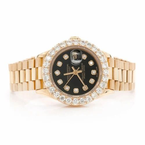 Rolex Ladies Datejust Iced Out Yellow Gold Vrayas & Co.