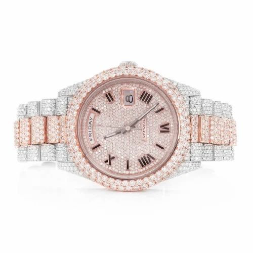 Rolex Daydate Iced Out Dual Tone Rose & White Gold Vrayas & Co.
