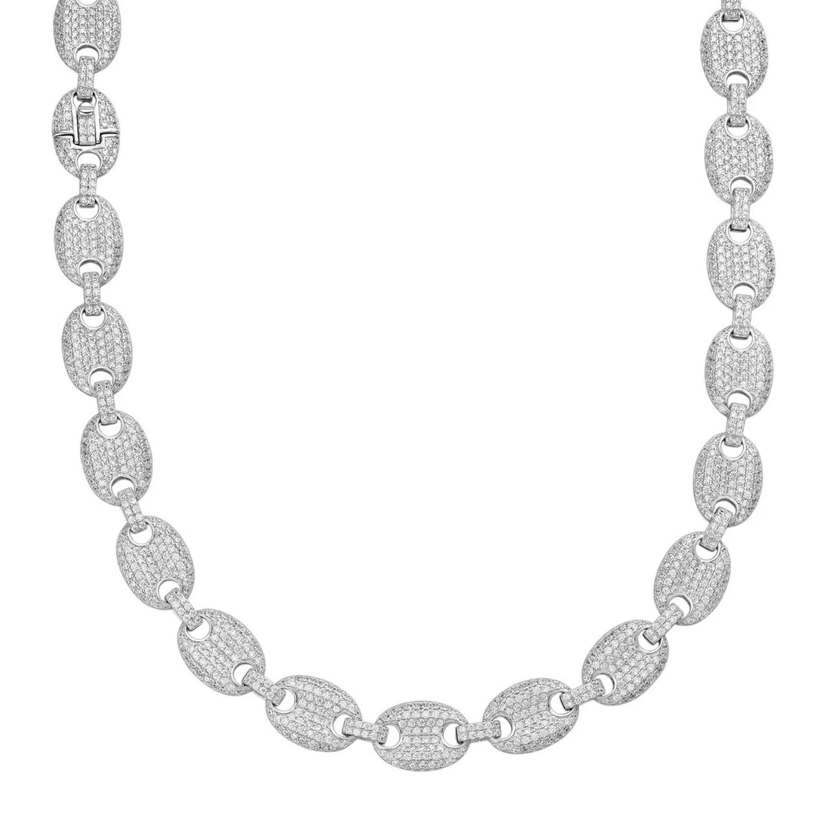 Custom iced out Gucci link chain on a clean white background