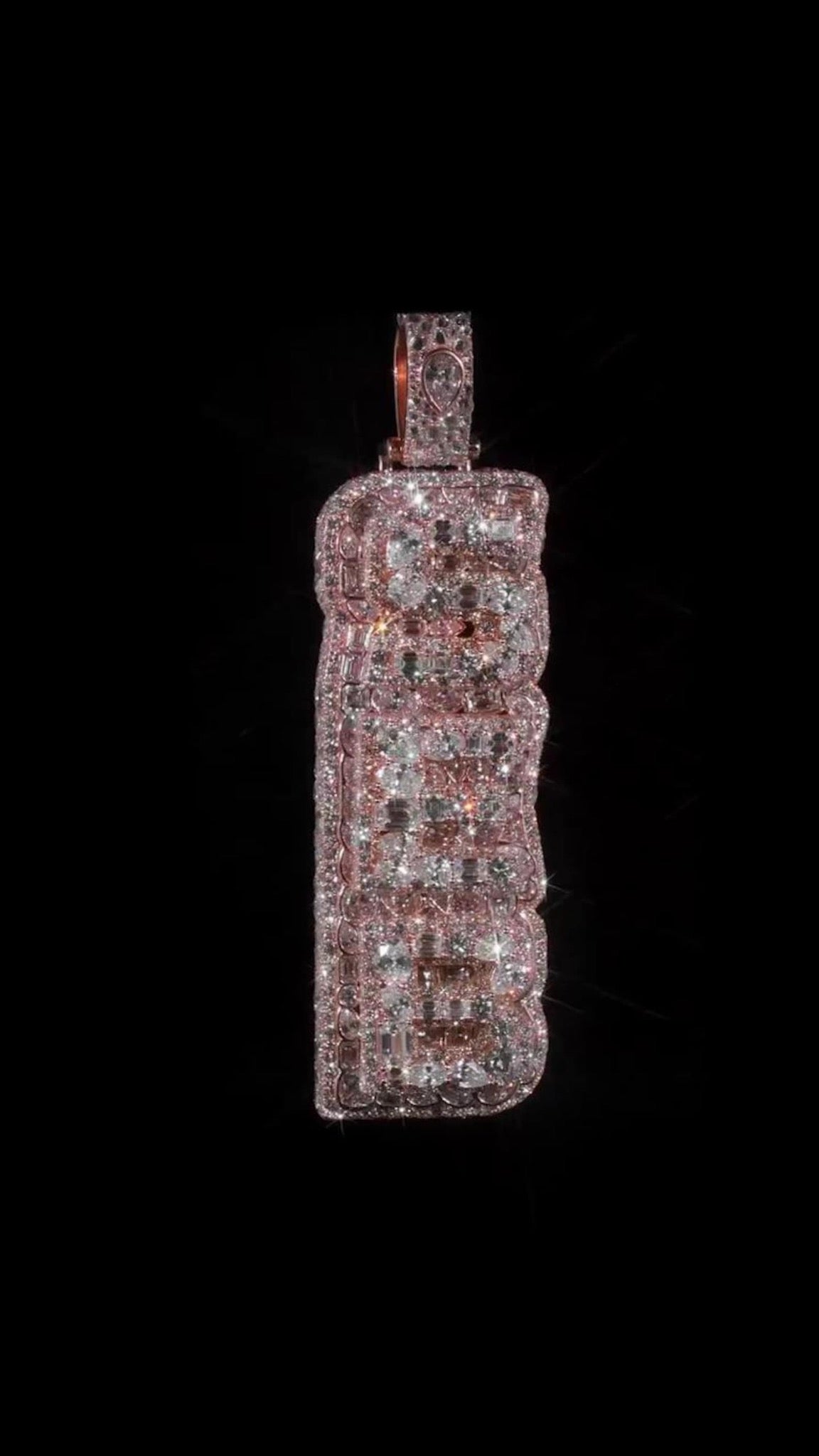 Custom vertical name pendant set with mixed-cut VVS stones