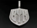 Custom shield monogram pendant set with baguette and round VVS stones