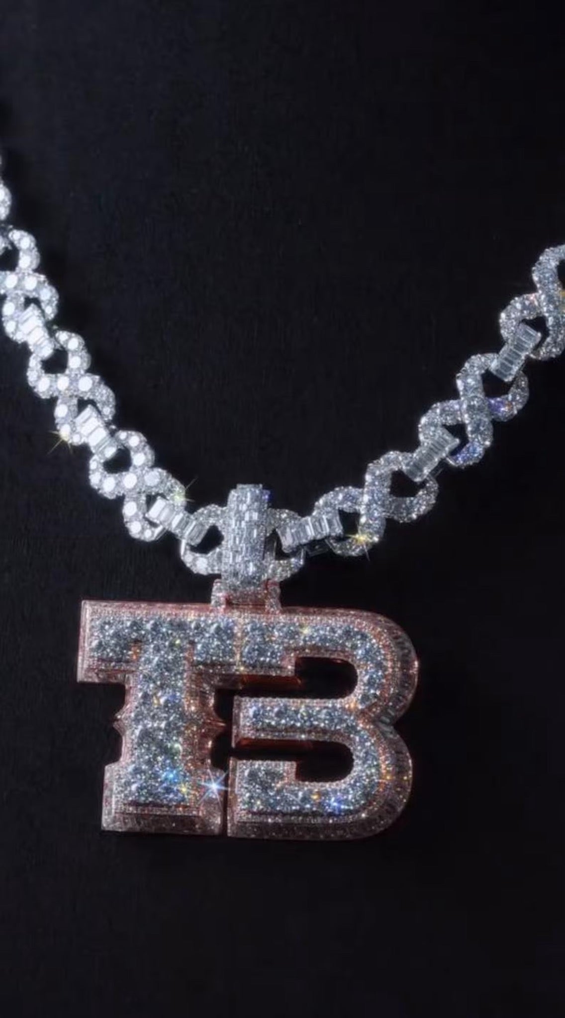 Custom stacked initial pendant with a dual-tone VVS stone finish