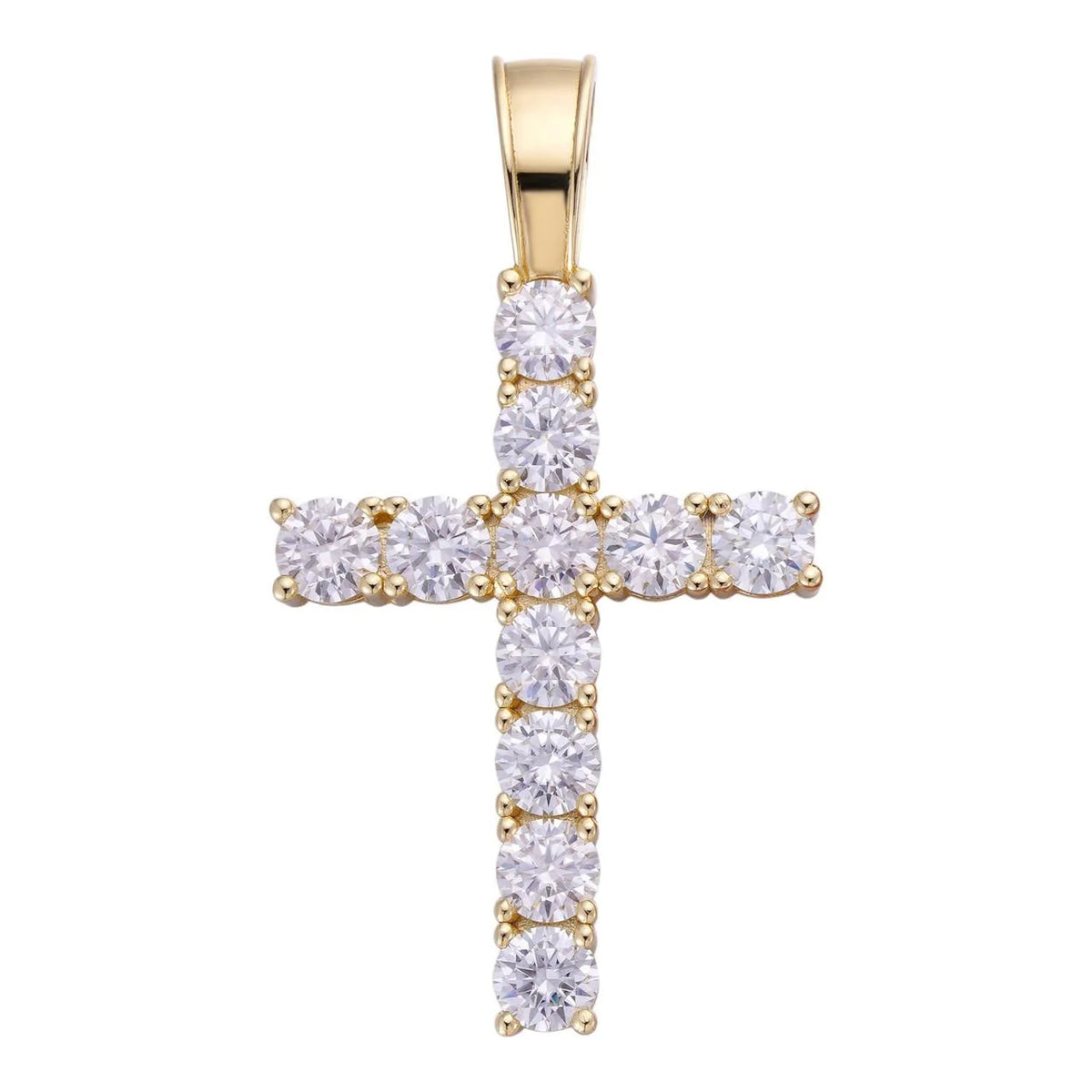 Iced out Jesus cross pendant in a yellow gold finish
