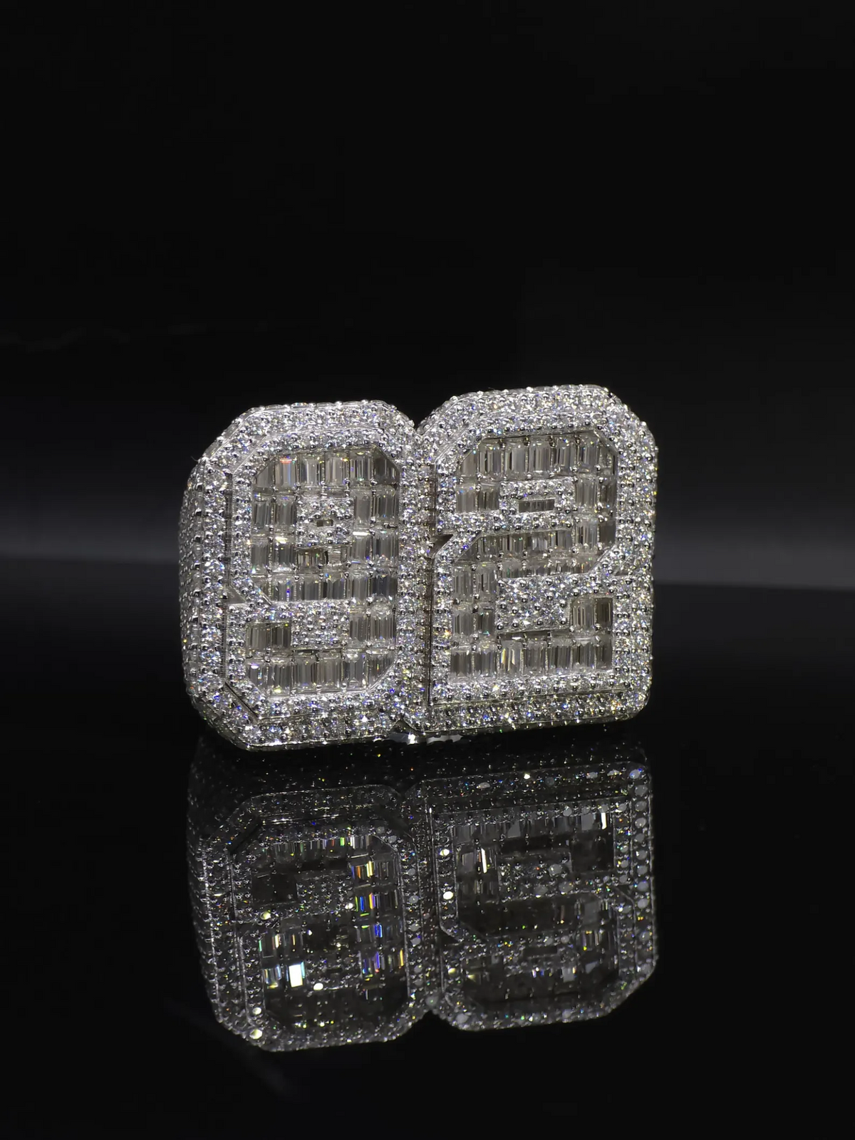 Custom baguette double-number statement ring