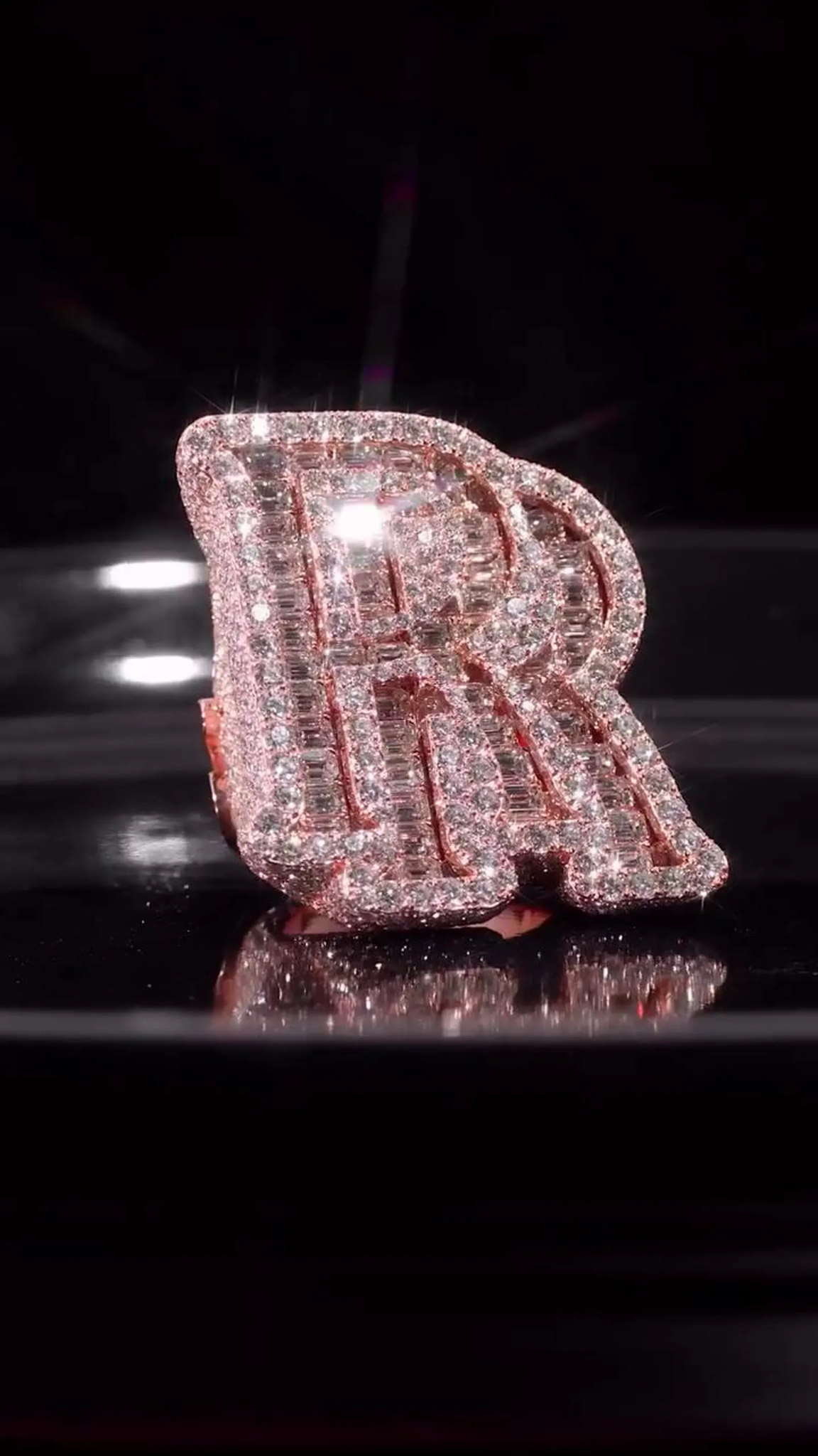 Custom oversized initial monogram iced statement ring