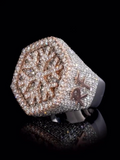 Custom iced monogram crest ring with pavé stone setting