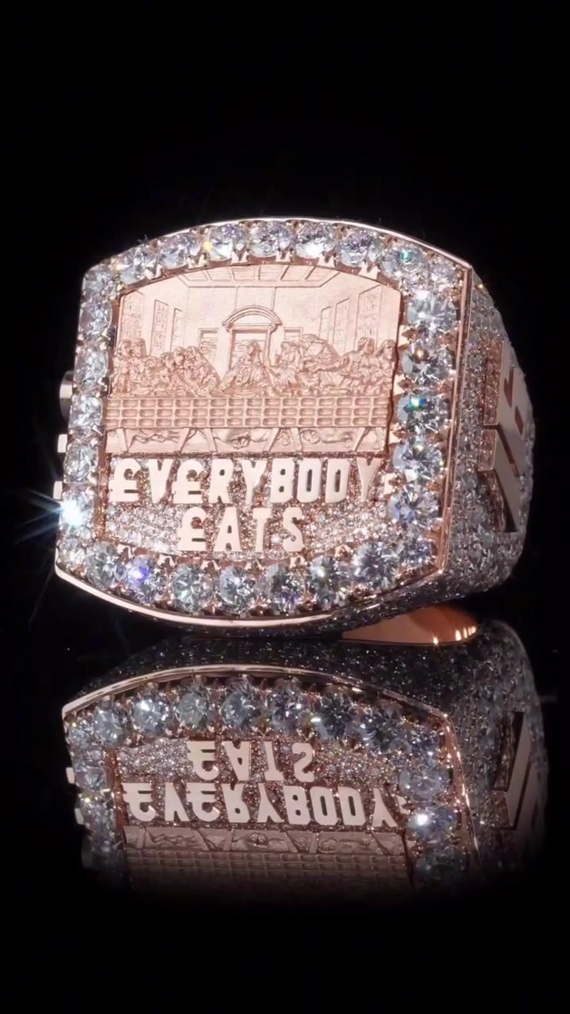 Everybody Eats Last Supper iced statement ring